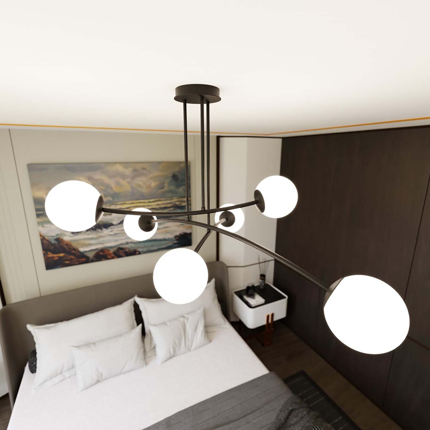 Plafoniera Contemporaneo Krishna Acciaio Nero 6 Luci E14 Ip20