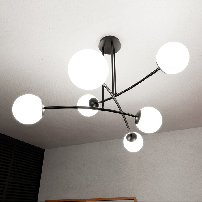 Plafoniera Contemporaneo Krishna Acciaio Nero 6 Luci E14 Ip20