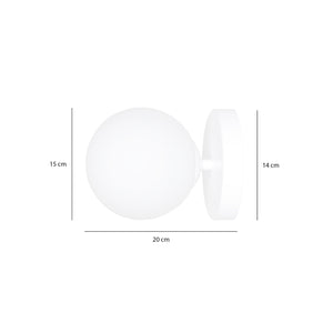 Applique 1 Luce Rama In Acciaio Bianco A Bracci E Sfera In Vetro Opalino