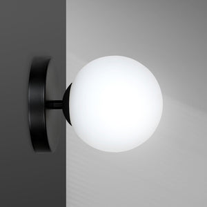 Applique 1 Luce Rama In Acciaio Nero A Bracci E Sfera In Vetro Opalino