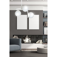 Lampadario 3 Luci Rama In Acciaio Bianco A Bracci E Sfere In Vetro Opalino