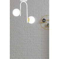 Lampadario 2 Luci Kalf In Acciaio Bianco A Bracci E Sfere In Vetro Opalino E Oro