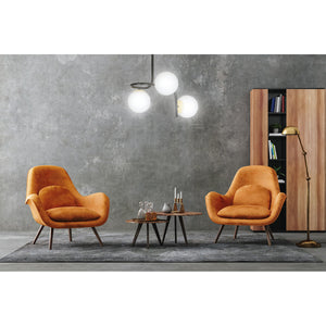 Lampadario 3 Luci Kalf In Acciaio Nero A Bracci E Sfere In Vetro Opalino E Oro