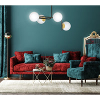 Lampadario 4 Luci Kalf Acciaio Nero A Bracci Curvi E Sfere Vetro Opalino E Oro