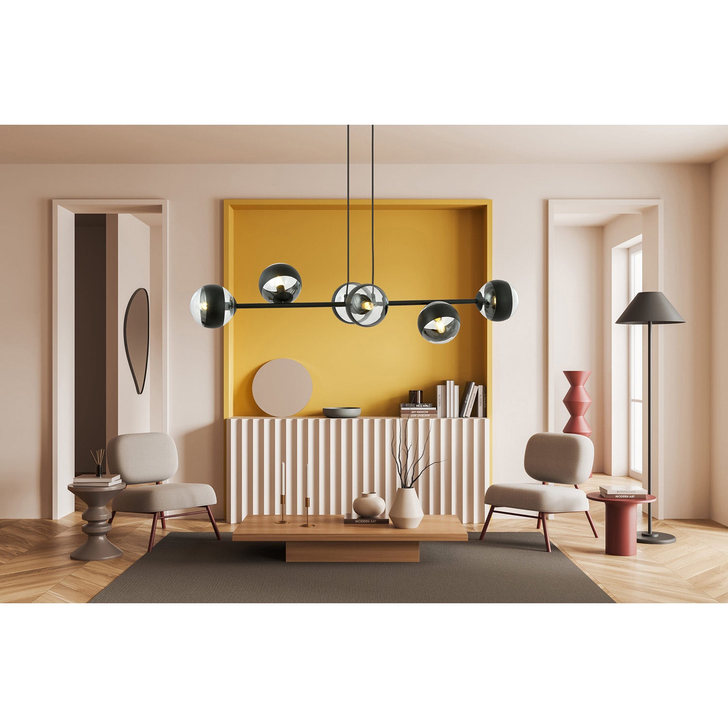 Lampadario Contemporaneo Durga Acciaio Nero 6 Luci E14 Ip20