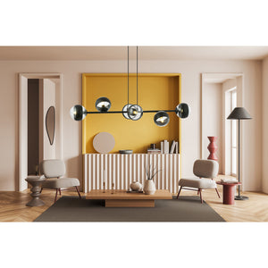 Lampadario Contemporaneo Durga Acciaio Nero 6 Luci E14 Ip20