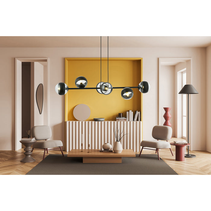 Lampadario Contemporaneo Durga Acciaio Nero 6 Luci E14 Ip20