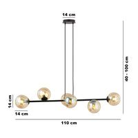 Lampadario Contemporaneo 6 Luci Durga In Acciaio Nero E Sfere In Vetro Ambra