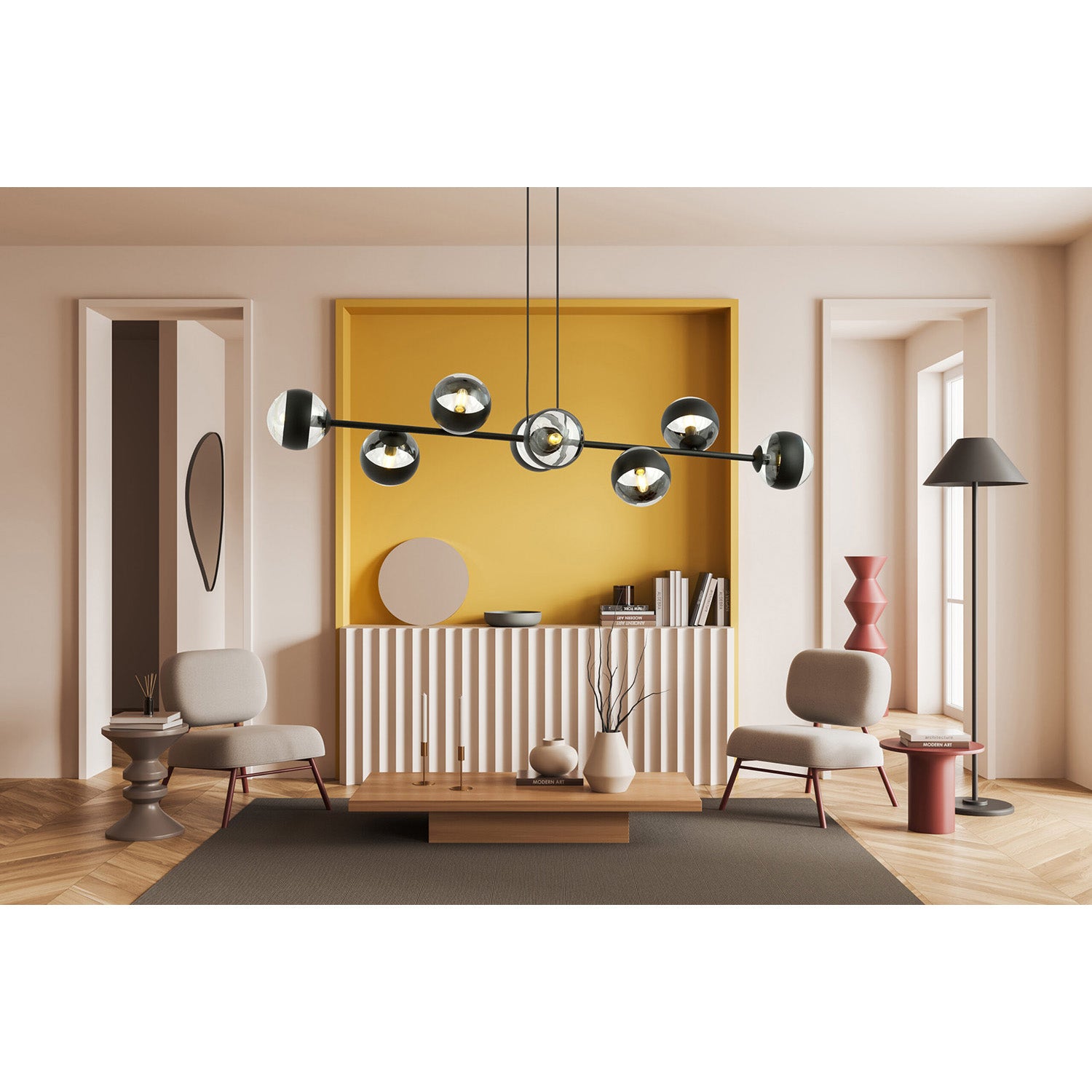 Lampadario Contemporaneo Durga Acciaio Nero 8 Luci E14 Ip20
