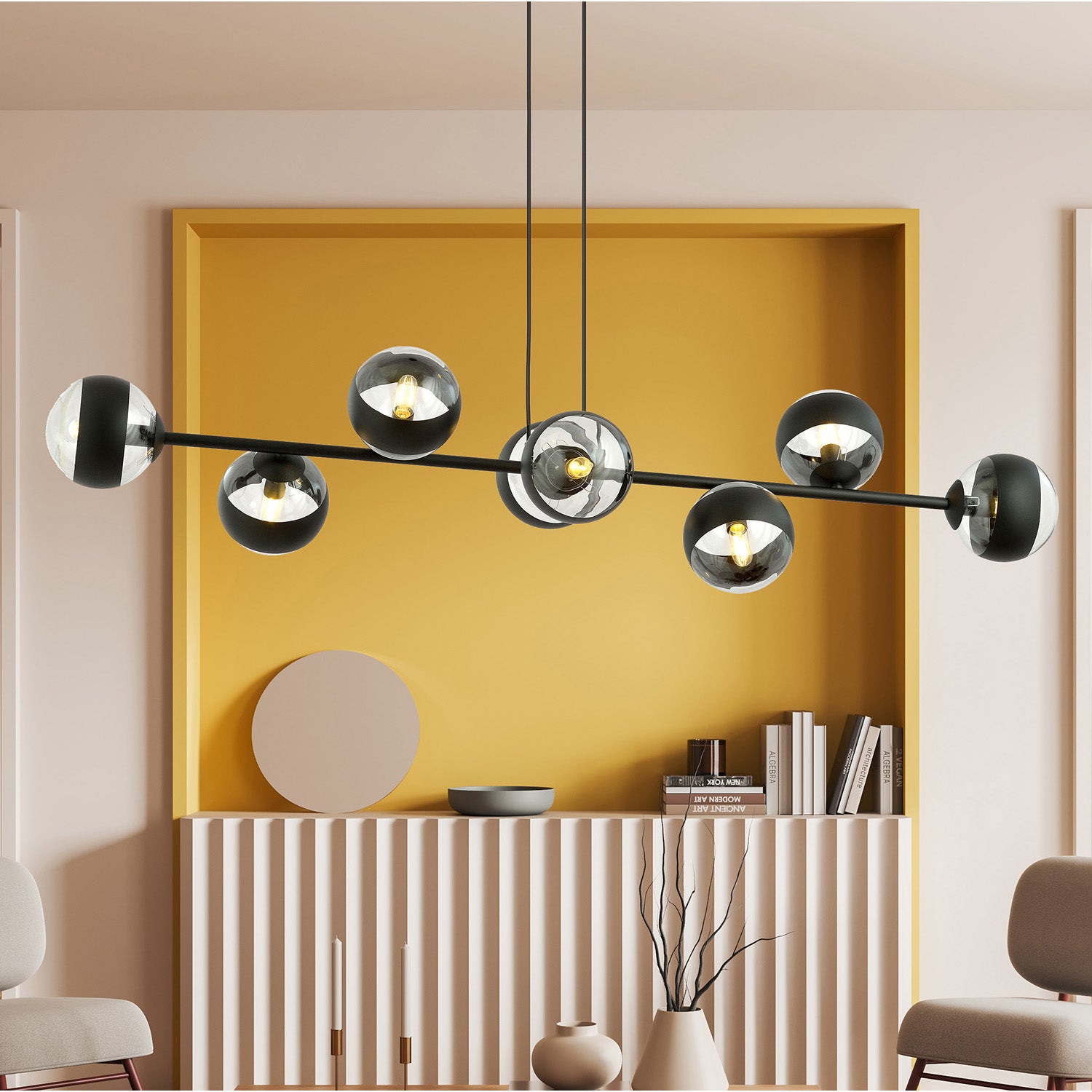 Lampadario Contemporaneo Durga Acciaio Nero 8 Luci E14 Ip20