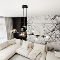 Lampadario Contemporaneo 8 Luci Durga In Acciaio Nero E Sfere Vetro Trasparente