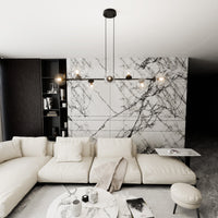 Lampadario Contemporaneo 8 Luci Durga In Acciaio Nero E Sfere Vetro Trasparente