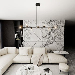 Lampadario Contemporaneo 8 Luci Durga In Acciaio Nero E Sfere Vetro Trasparente