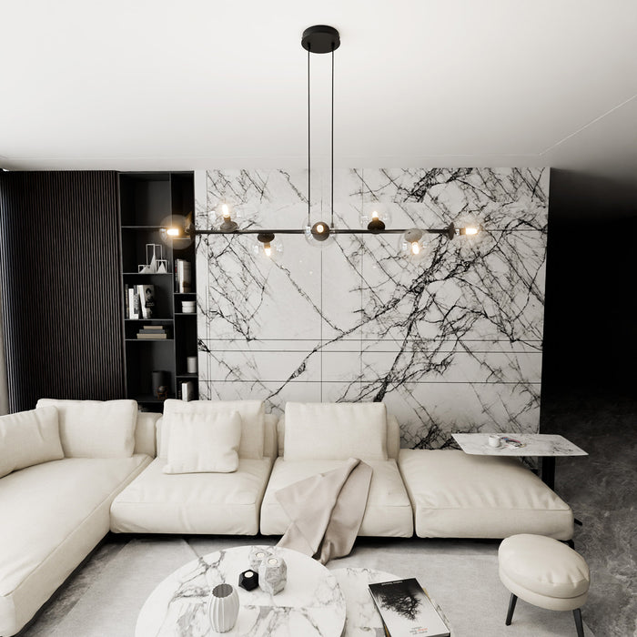 Lampadario Contemporaneo 8 Luci Durga In Acciaio Nero E Sfere Vetro Trasparente