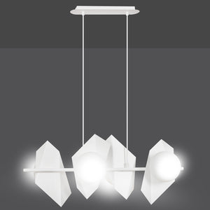 Lampadario 4 Luci Moderno Parvati In Acciaio Bianco E Sfere Vetro Opalino