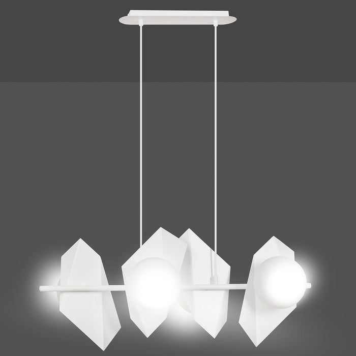 Lampadario 4 Luci Moderno Parvati In Acciaio Bianco E Sfere Vetro Opalino