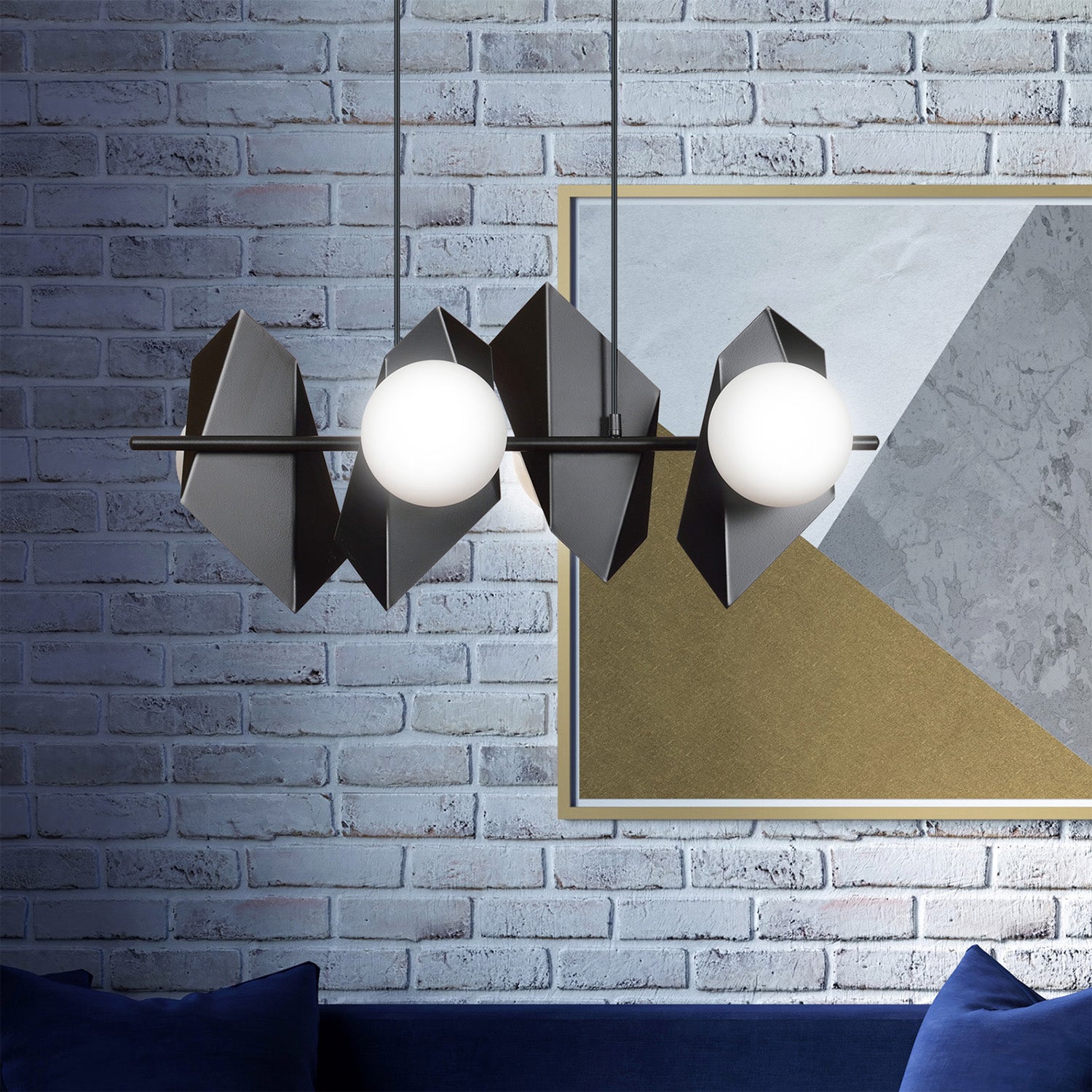 Lampadario 4 Luci Moderno Parvati In Acciaio Nero E Sfere Vetro Opalino