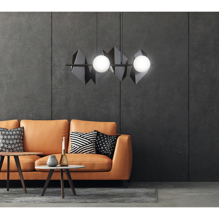 Lampadario 4 Luci Moderno Parvati In Acciaio Nero E Sfere Vetro Opalino