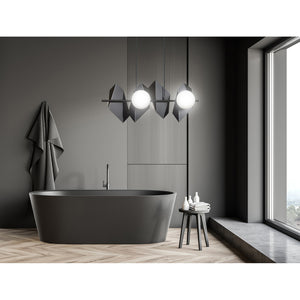 Lampadario 4 Luci Moderno Parvati In Acciaio Nero E Sfere Vetro Opalino