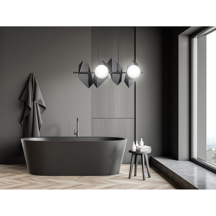 Lampadario 4 Luci Moderno Parvati In Acciaio Nero E Sfere Vetro Opalino