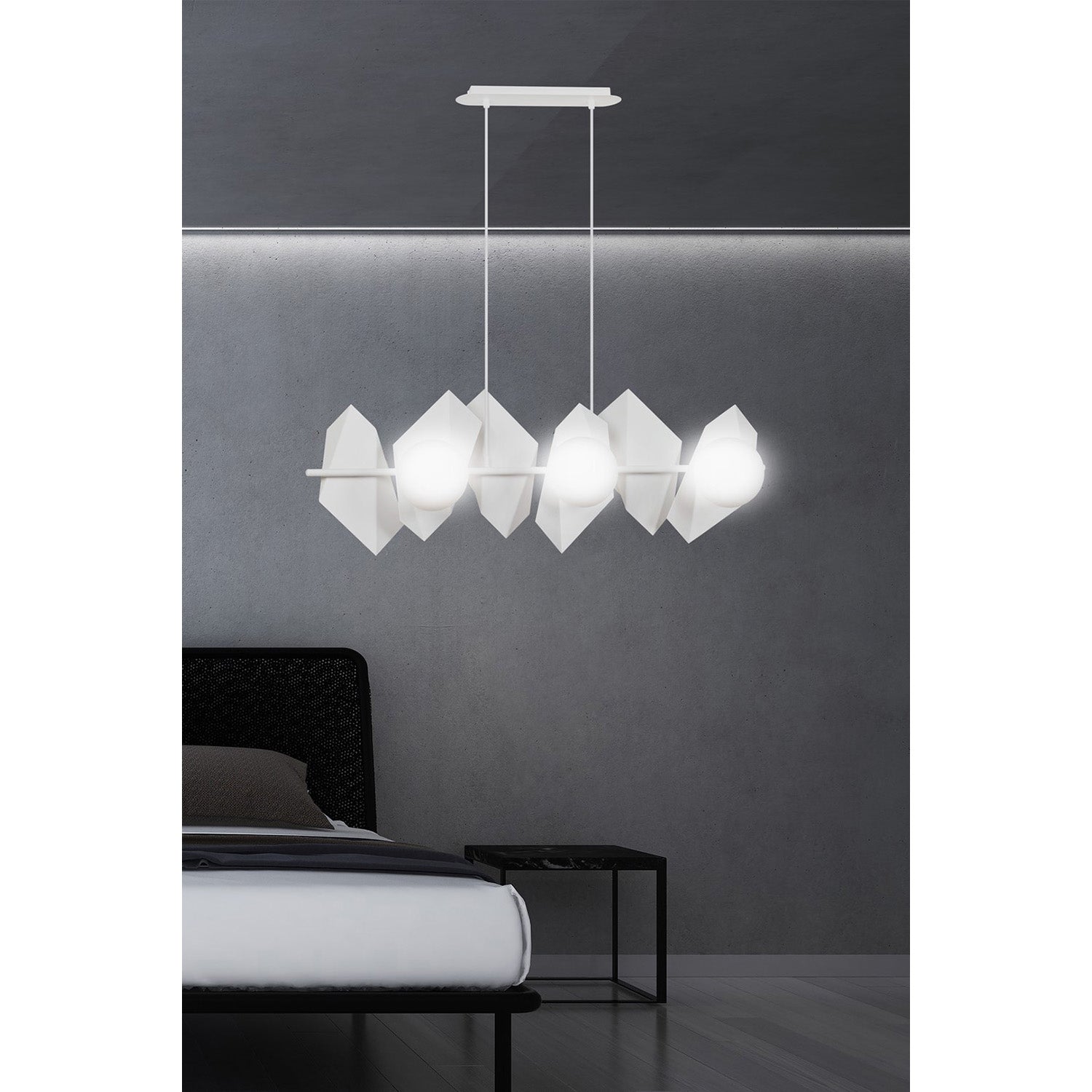 Lampadario Minimal Parvati Acciaio Bianco 6 Luci E14 Ip20
