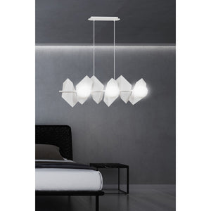 Lampadario Minimal Parvati Acciaio Bianco 6 Luci E14 Ip20