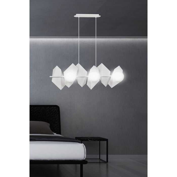 Lampadario Minimal Parvati Acciaio Bianco 6 Luci E14 Ip20