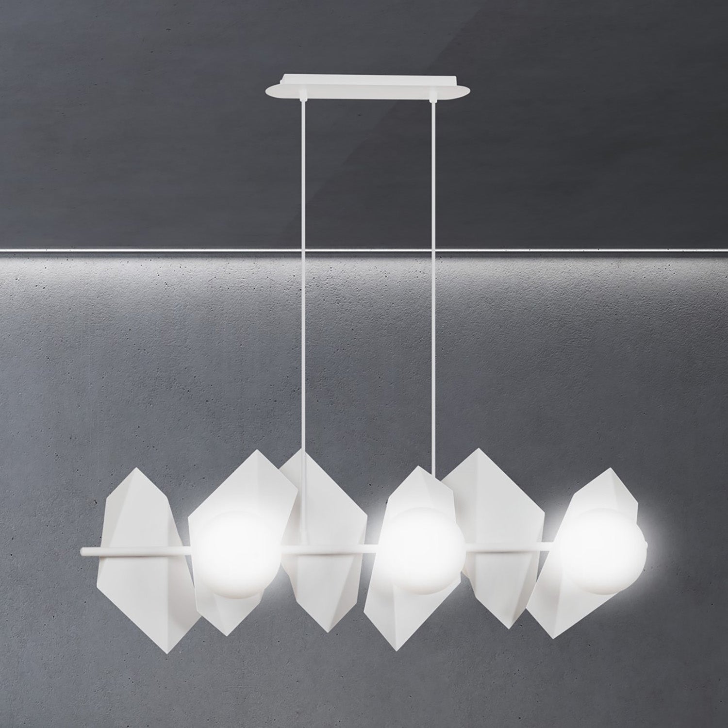 Lampadario Minimal Parvati Acciaio Bianco 6 Luci E14 Ip20