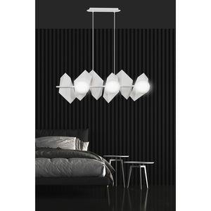 Lampadario Minimal Parvati Acciaio Bianco 6 Luci E14 Ip20