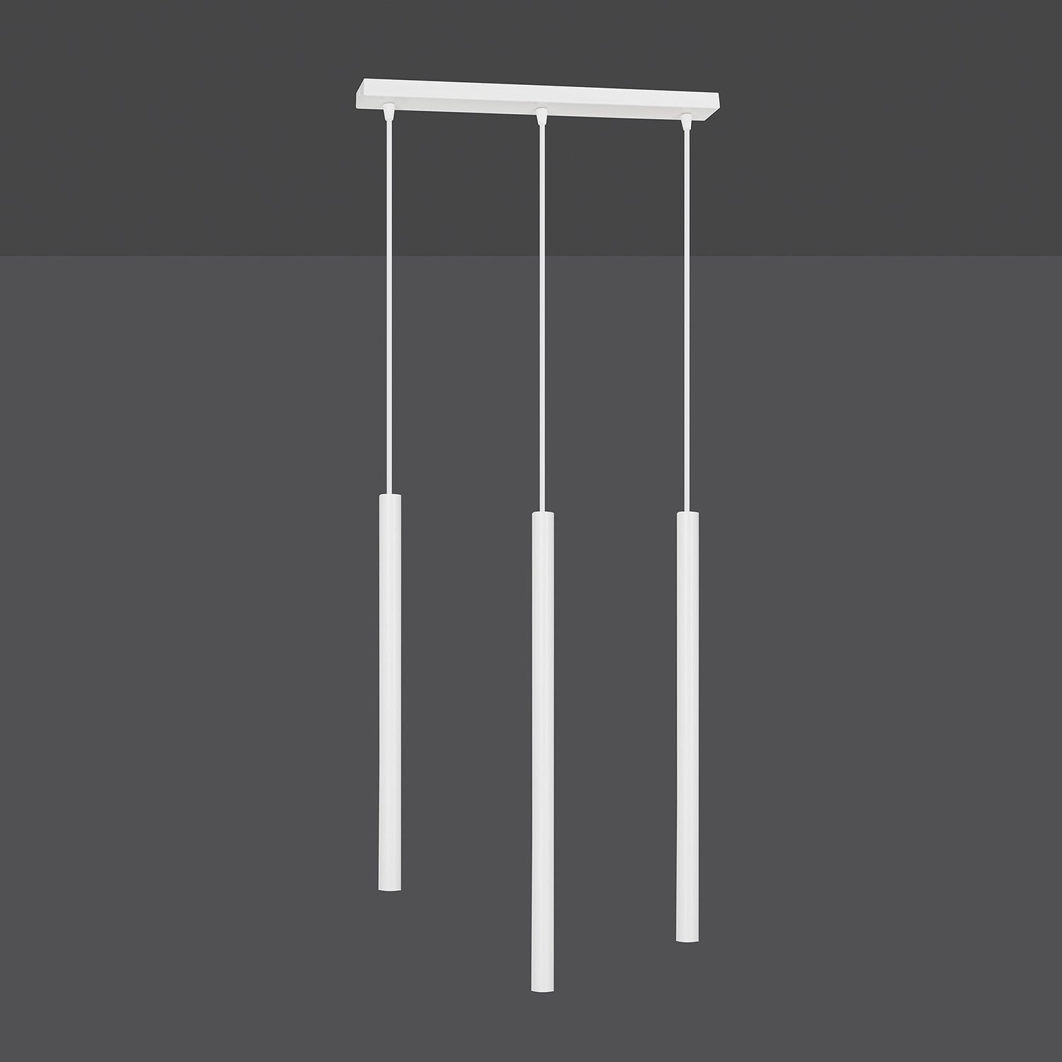 Lampadario 3 Luci Moderno Shu Acciaio Bianco E Paralumi A Cilindri Sottili