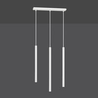 Lampadario 3 Luci Moderno Shu Acciaio Bianco E Paralumi A Cilindri Sottili