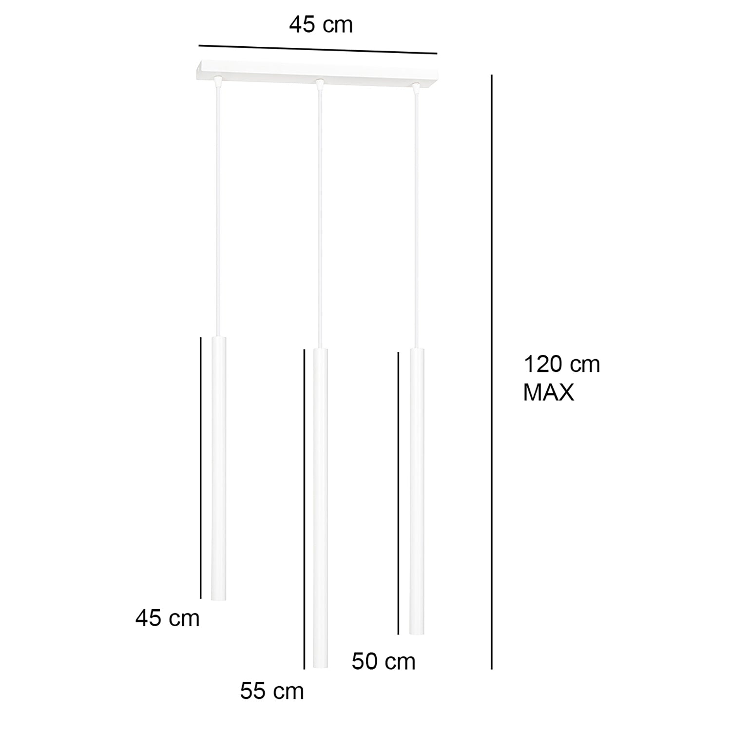 Lampadario 3 Luci Moderno Shu Acciaio Bianco E Paralumi A Cilindri Sottili