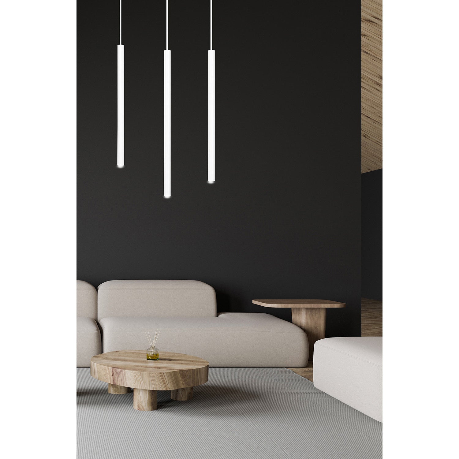 Lampadario 3 Luci Moderno Shu Acciaio Bianco E Paralumi A Cilindri Sottili