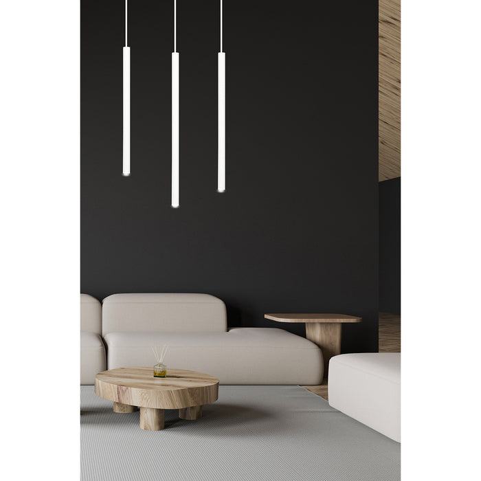 Lampadario 3 Luci Moderno Shu Acciaio Bianco E Paralumi A Cilindri Sottili