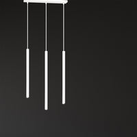 Lampadario 3 Luci Moderno Shu Acciaio Bianco E Paralumi A Cilindri Sottili