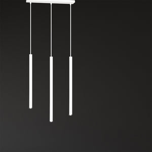 Lampadario 3 Luci Moderno Shu Acciaio Bianco E Paralumi A Cilindri Sottili