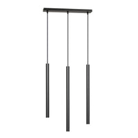 Lampadario 3 Luci Moderno Shu Acciaio Nero E Paralumi A Cilindri Sottili