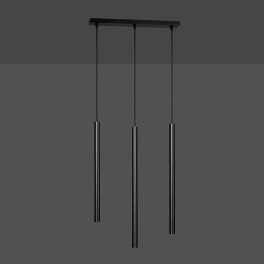 Lampadario 3 Luci Moderno Shu Acciaio Nero E Paralumi A Cilindri Sottili