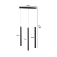 Lampadario 3 Luci Moderno Shu Acciaio Nero E Paralumi A Cilindri Sottili