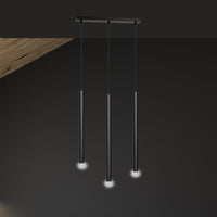 Lampadario 3 Luci Moderno Shu Acciaio Nero E Paralumi A Cilindri Sottili