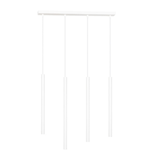 Lampadario 4 Luci Moderno Shu Acciaio Bianco E Paralumi A Cilindri Sottili