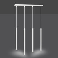 Lampadario 4 Luci Moderno Shu Acciaio Bianco E Paralumi A Cilindri Sottili