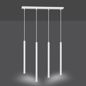 Lampadario 4 Luci Moderno Shu Acciaio Bianco E Paralumi A Cilindri Sottili