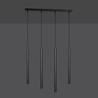 Lampadario 4 Luci Moderno Shu Acciaio Nero E Paralumi A Cilindri Sottili