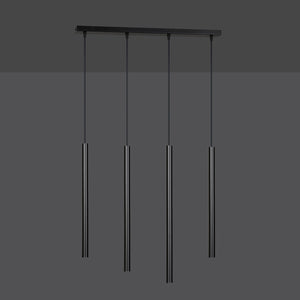 Lampadario 4 Luci Moderno Shu Acciaio Nero E Paralumi A Cilindri Sottili