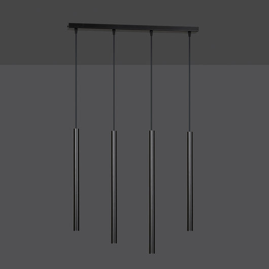 Lampadario 4 Luci Moderno Shu Acciaio Nero E Paralumi A Cilindri Sottili