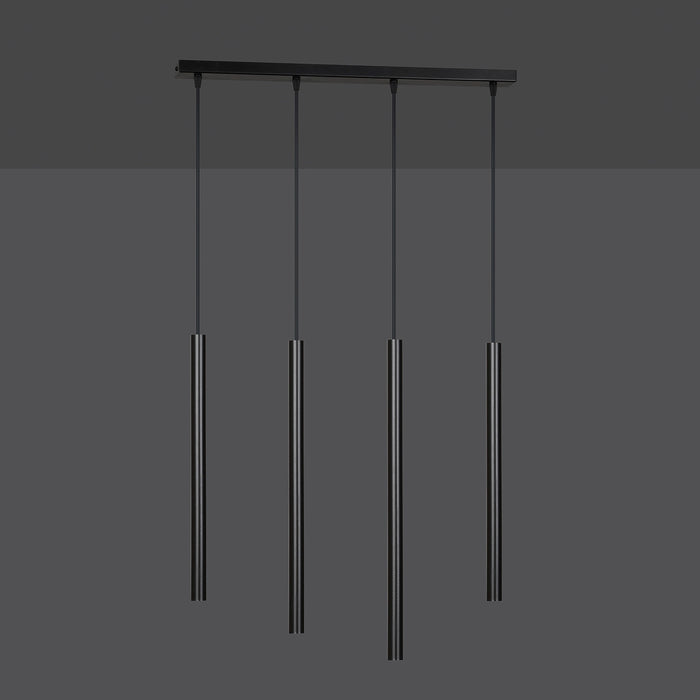 Lampadario 4 Luci Moderno Shu Acciaio Nero E Paralumi A Cilindri Sottili