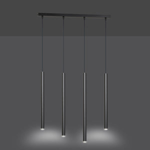 Lampadario 4 Luci Moderno Shu Acciaio Nero E Paralumi A Cilindri Sottili