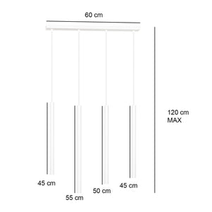 Lampadario 4 Luci Moderno Shu Acciaio Nero E Paralumi A Cilindri Sottili