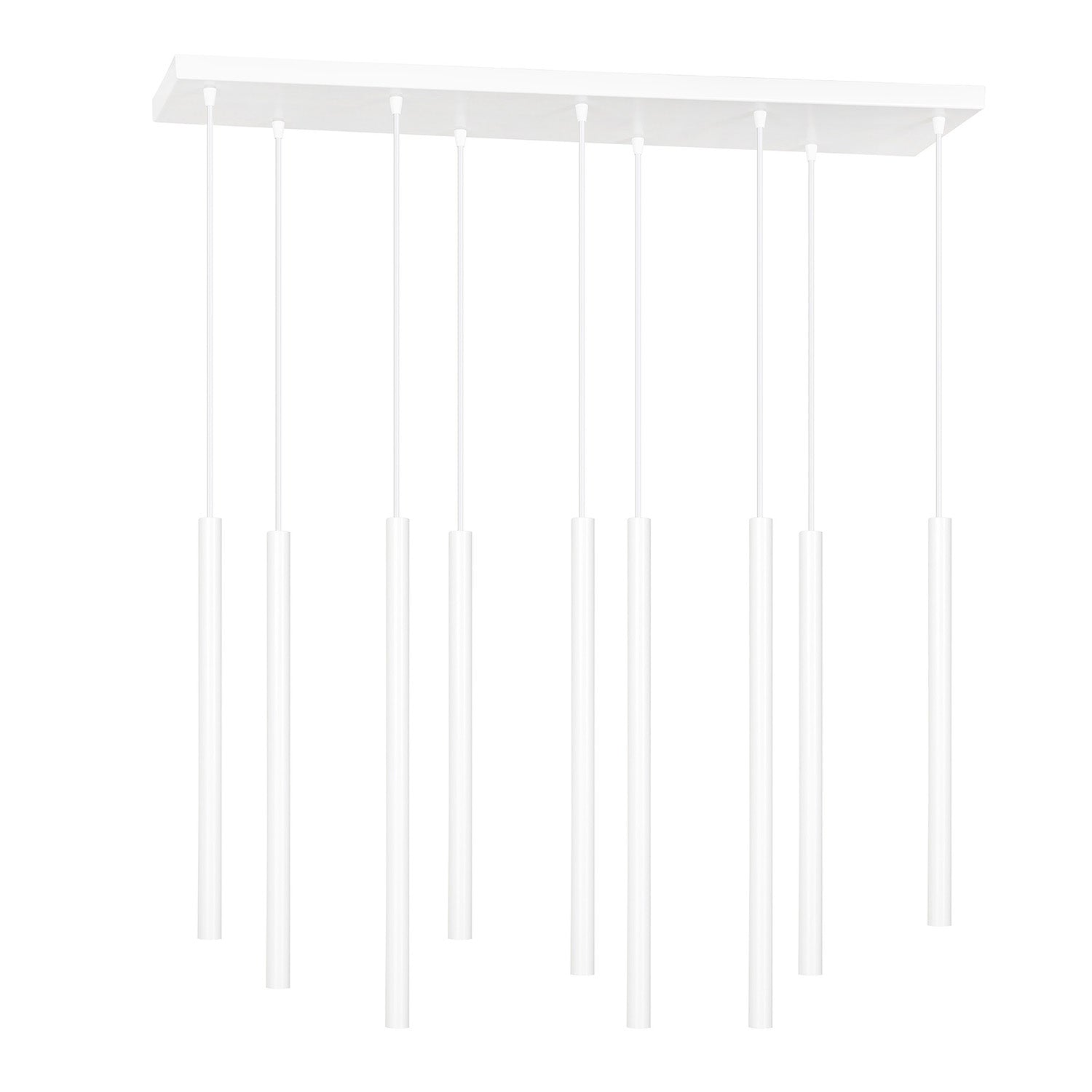 Lampadario 9 Luci Moderno Shu Acciaio Bianco E Paralumi A Cilindri Sottili